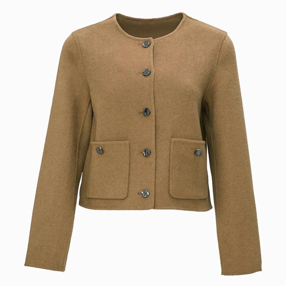 Crop Button Up Woolen Jacket